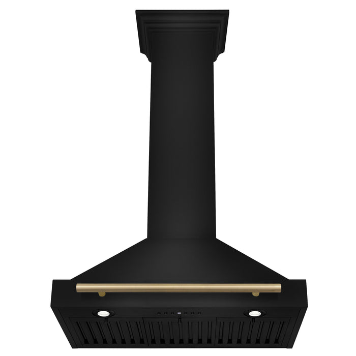 ZLINE Autograph Edition 30 in. Black Stainless Steel Wall Mount Range Hood With Champagne Bronze Handle (BSKB4Z-30-CB)