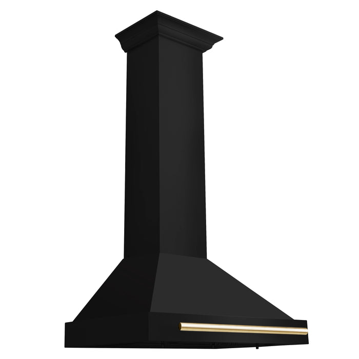 ZLINE Autograph Edition 30 in. Black Stainless Steel Wall Mount Range Hood With Polished Gold Handle (BSKB4Z-30-G)