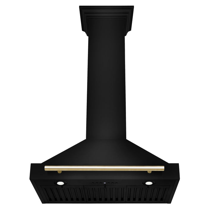 ZLINE Autograph Edition 30 in. Black Stainless Steel Wall Mount Range Hood With Polished Gold Handle (BSKB4Z-30-G)