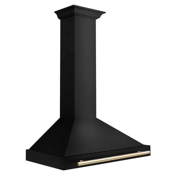 ZLINE Autograph Edition 36 in. Black Stainless Steel Wall Mount Range Hood With Polished Gold Handle (BSKB4Z-36-G)