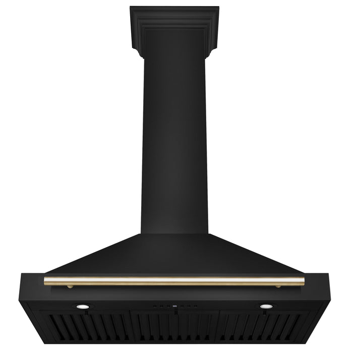 ZLINE Autograph Edition 36 in. Black Stainless Steel Wall Mount Range Hood With Polished Gold Handle (BSKB4Z-36-G)