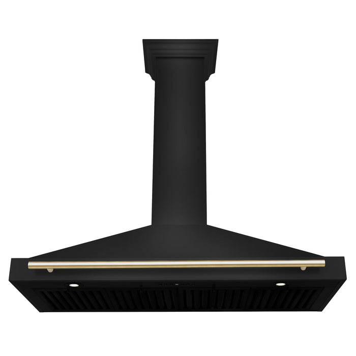 ZLINE Autograph Edition 48 in. Black Stainless Steel Wall Mount Range Hood With Polished Gold Handle (BSKB4Z-48-G)