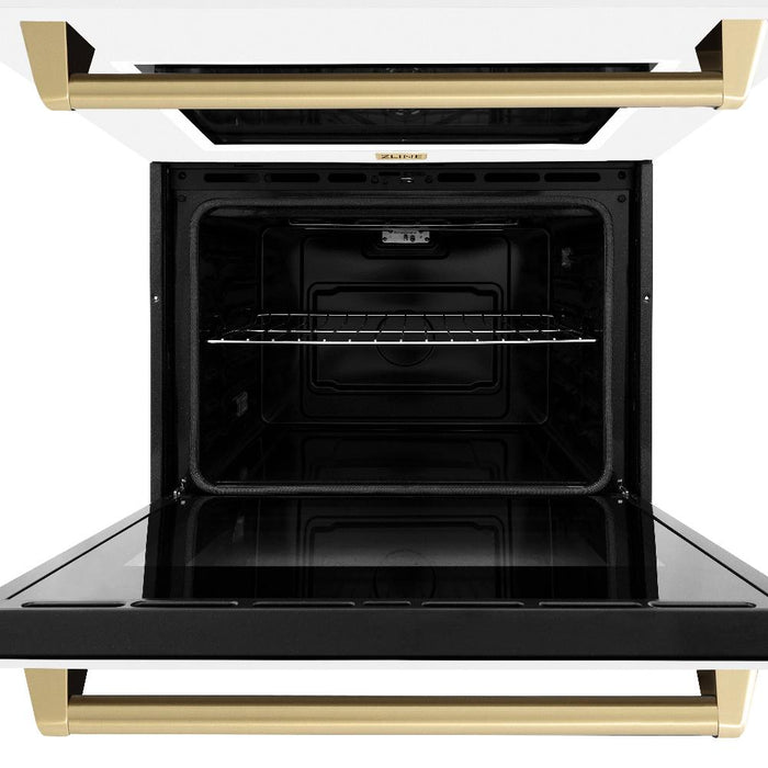 ZLINE Autograph Edition 30 in. Professional True Convection Double Wall Oven with Air Fry and Self Clean in Stainless Steel with White Matte Doors and Champagne Bronze Handles (WADZ-WM-30-CB)