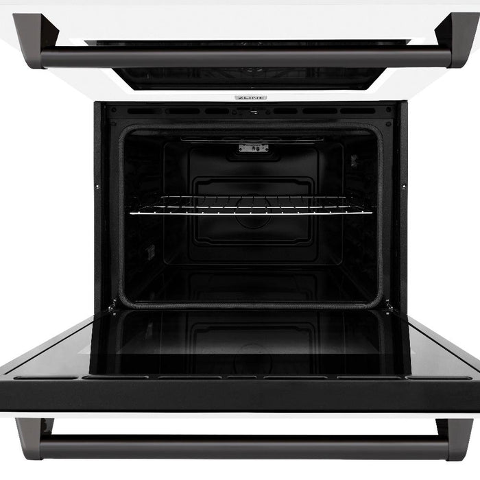 ZLINE Autograph Edition 30 in. Professional True Convection Double Wall Oven with Air Fry and Self Clean in Stainless Steel with White Matte Doors and Matte Black Handles (WADZ-WM-30-MB)