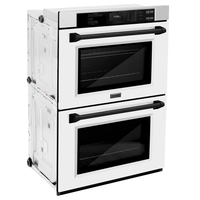 ZLINE Autograph Edition 30 in. Professional True Convection Double Wall Oven with Air Fry and Self Clean in Stainless Steel with White Matte Doors and Matte Black Handles (WADZ-WM-30-MB)