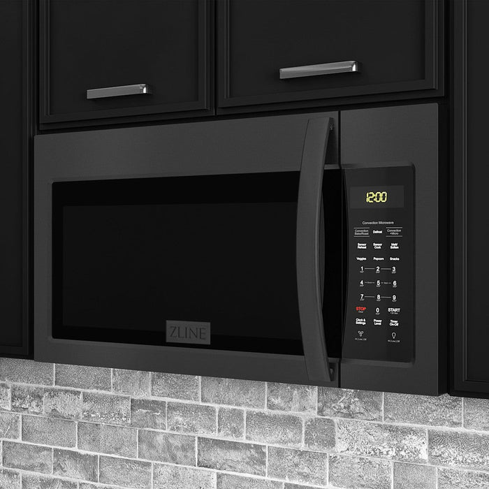 ZLINE 30 in. Black Stainless Steel Over the Range Convection Microwave Oven with Modern Handle (MWO-OTR-30-BS)