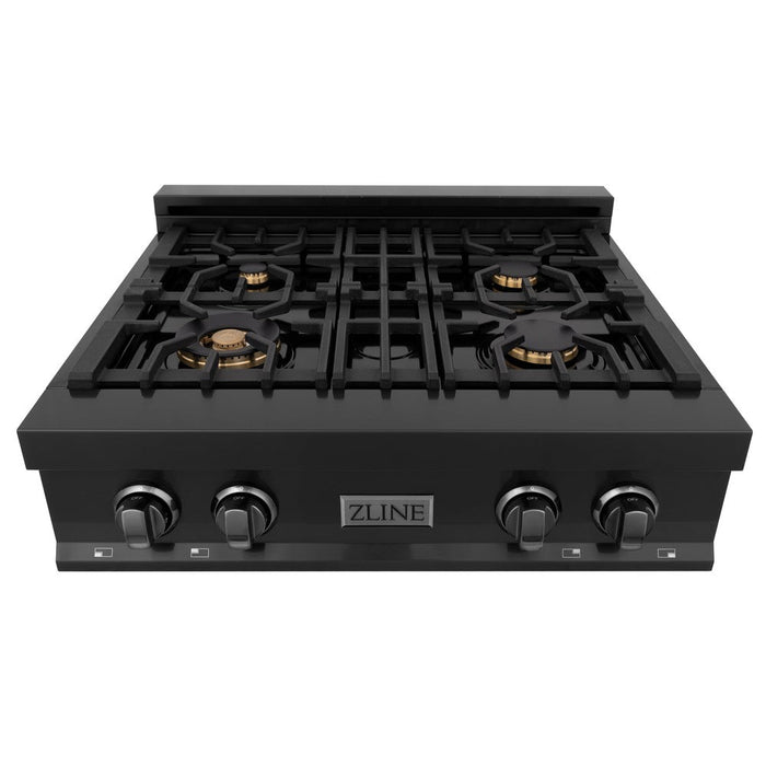 ZLINE Kitchen Package with 30 in. Black Stainless Steel Rangetop and 30 in. Convertible Range Hood (2KP-RTBRH30)