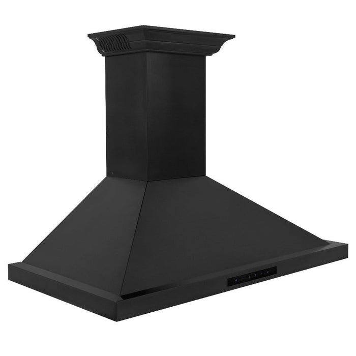 ZLINE Ducted Vent Wall Mount Range Hood in Black Stainless Steel with Built-in CrownSound Bluetooth Speakers (BSKBNCRN-BT) 30 Inch side, above.