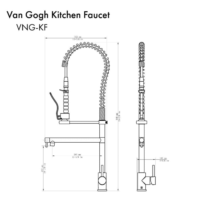 ZLINE Van Gogh Pull Down Spring Kitchen Faucet with Pot Filler in Champagne Bronze (VNG-KF-CB)