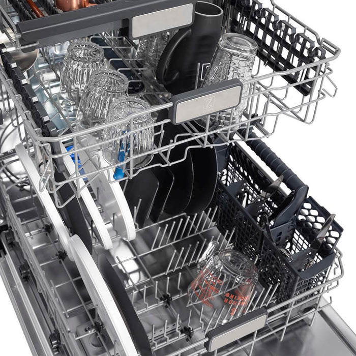 ZLINE 24 in. Monument Series 3rd Rack Top Touch Control Dishwasher with Black Stainless Steel Panel, 45dBa (DWMT-BS-24)