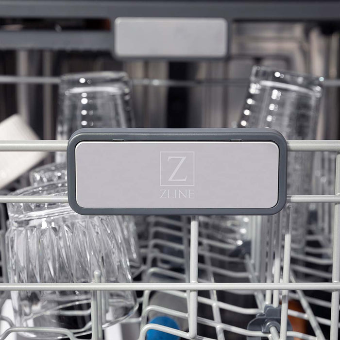 ZLINE Autograph Edition 24 in. Monument Series 3rd Rack Top Touch Control Tall Tub Dishwasher in Black Stainless Steel with Champagne Bronze Handle, 45dBa (DWMTZ-BS-24-CB)