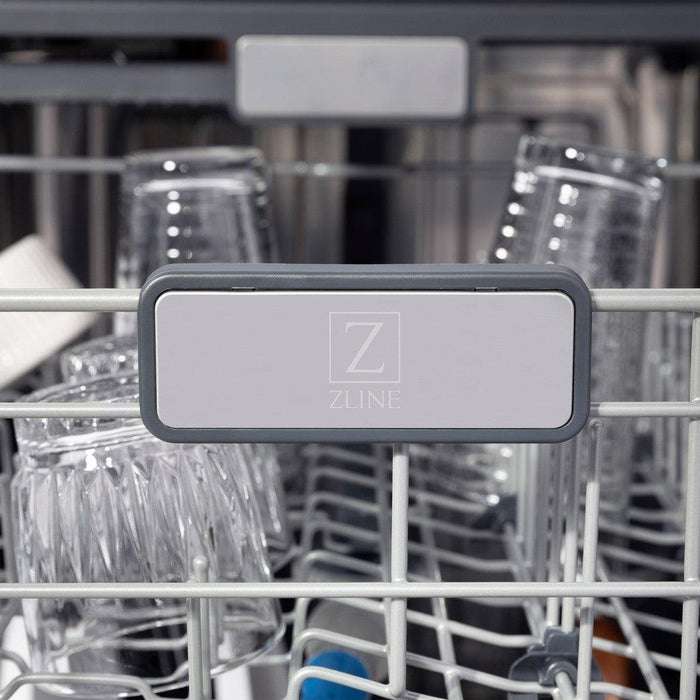 ZLINE Autograph Edition 24 in. Monument Series 3rd Rack Top Control Tall Tub Dishwasher in Fingerprint Resistant Stainless Steel with Polished Gold Accents, 45dBa (DWMTZ-SN-24-G)