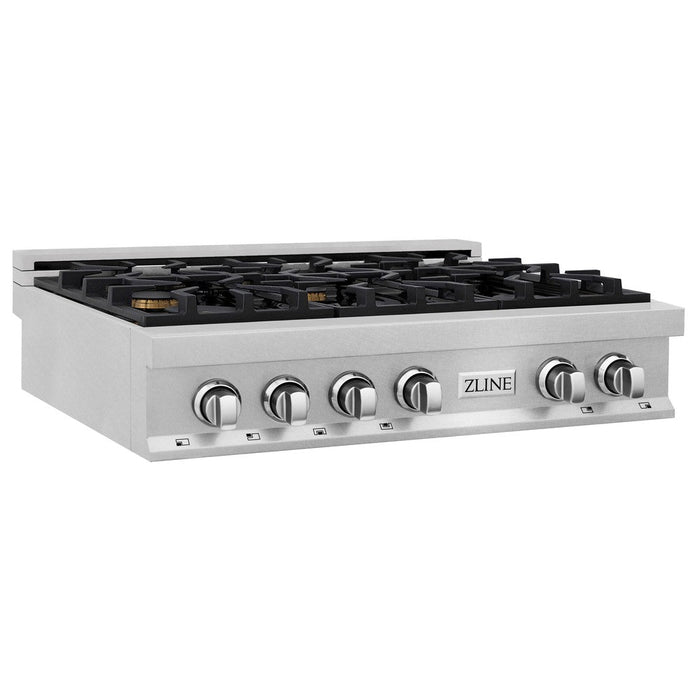 ZLINE 36 in. Porcelain Rangetop in DuraSnow® Stainless Steel with 6 Gas Brass Burners (RTS-BR-36)