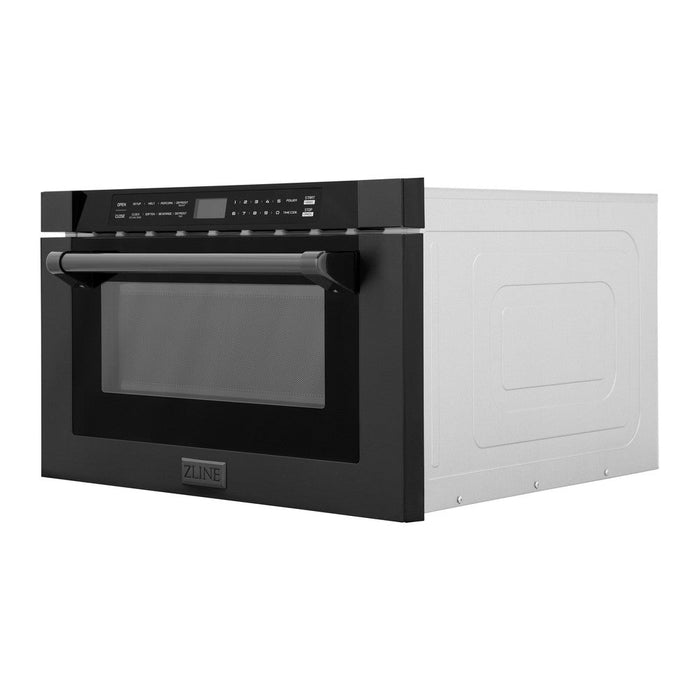 ZLINE 24 in. 1.2 cu. ft. Black Stainless Steel Built-in Microwave Drawer with a Traditional Handle (MWD-1-BS-H)