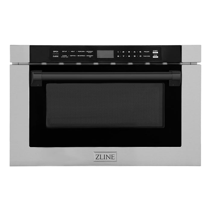 ZLINE Autograph Edition 24 in. 1.2 cu. ft. Built-in Microwave Drawer with a Traditional Handle in Stainless Steel and Matte Black Accents (MWDZ-1-H-MB)