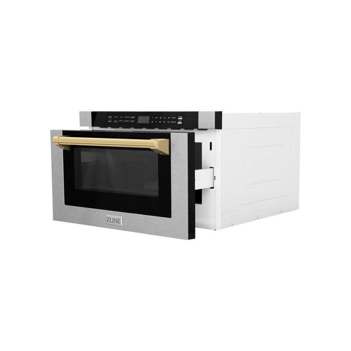 ZLINE Autograph Edition 24 in. Microwave in Fingerprint Resistant Stainless Steel with Traditional Handles and Polished Gold Accents (MWDZ-1-SS-H-G)