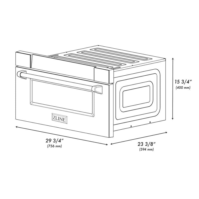 ZLINE Autograph Edition 30 in. 1.2 cu. ft. Built-in Microwave Drawer in Black Stainless Steel with Champagne Bronze Accents (MWDZ-30-BS-CB)