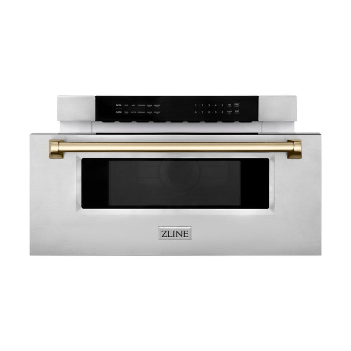 ZLINE Autograph Edition 30 in. 1.2 cu. ft. Built-In Microwave Drawer in Stainless Steel with Polished Gold Accents (MWDZ-30-G)