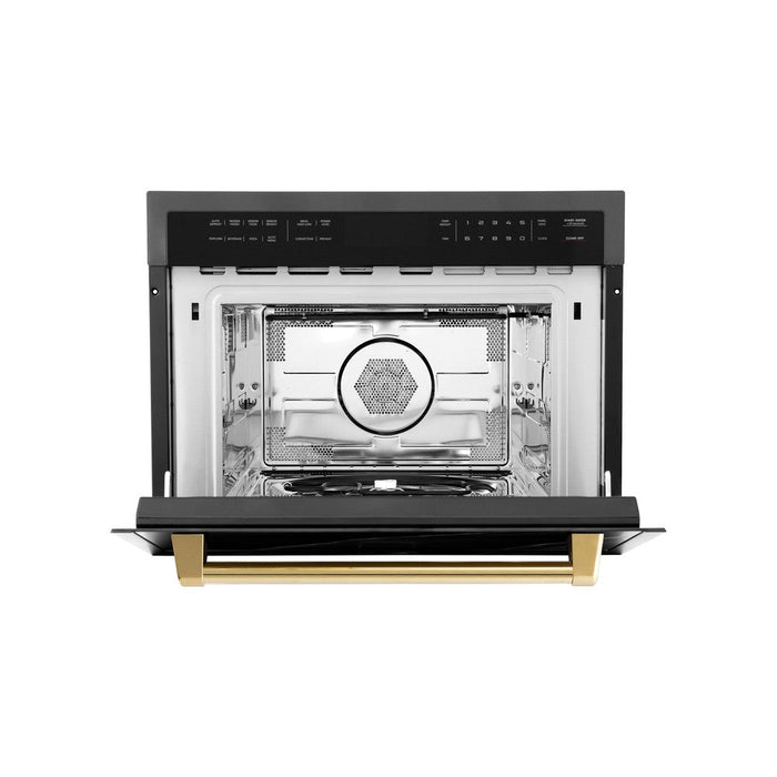 ZLINE Autograph Edition 24 in. 1.6 cu ft. Built-in Convection Microwave Oven in Black Stainless Steel with Polished Gold Accents (MWOZ-24-BS-G)