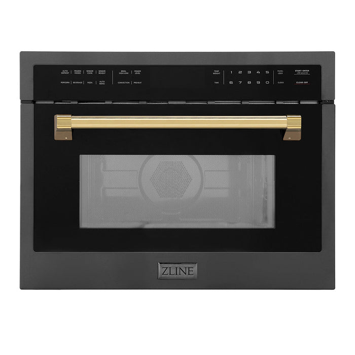 ZLINE Autograph Edition 24 in. 1.6 cu ft. Built-in Convection Microwave Oven in Black Stainless Steel with Polished Gold Accents (MWOZ-24-BS-G)