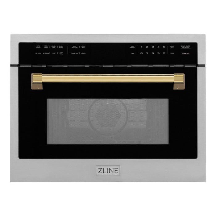 ZLINE Autograph Edition 24 in. 1.6 cu ft. Built-in Convection Microwave Oven in Stainless Steel with Polished Gold Accents (MWOZ-24-G)