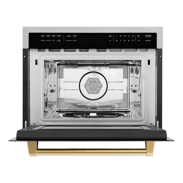 ZLINE Autograph Edition 24 in. 1.6 cu ft. Built-in Convection Microwave Oven in Fingerprint Resistant Stainless Steel with Polished Gold Accents (MWOZ-24-SS-G)