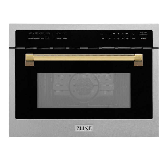 ZLINE Autograph Edition 24 in. 1.6 cu ft. Built-in Convection Microwave Oven in Fingerprint Resistant Stainless Steel with Polished Gold Accents (MWOZ-24-SS-G)