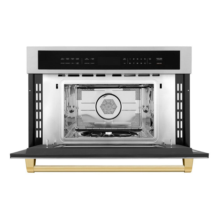 ZLINE Autograph Edition 30 in. 1.6 cu ft. Built-in Convection Microwave Oven in Stainless Steel with Polished Gold Accents (MWOZ-30-G)