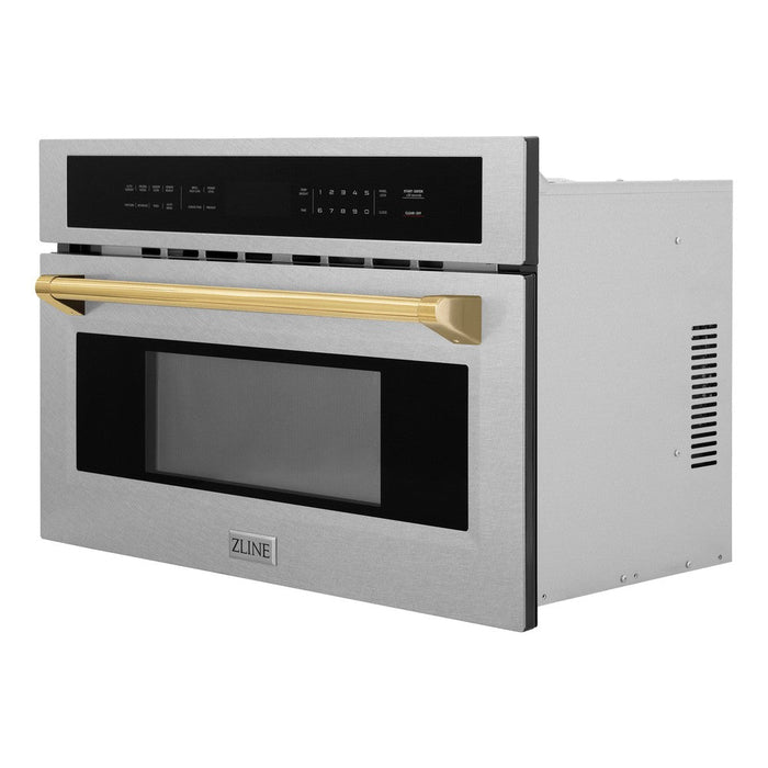 ZLINE Autograph Edition 30 in. 1.6 cu ft. Built-in Convection Microwave Oven in Fingerprint Resistant Stainless Steel with Polished Gold Accents (MWOZ-30-SS-G)