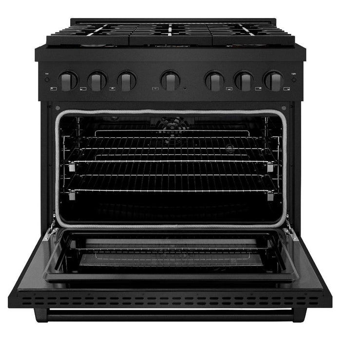 ZLINE 36 in. 5.2 cu. ft. Paramount Dual Fuel Range with Gas Cooktop and Electric Convection Oven in Black Stainless Steel with 6 Brass Burners (SDRB-BR-36)