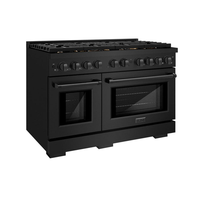 ZLINE 48 in. 6.7 cu. ft. Paramount Double Oven Dual Fuel Range in Black Stainless Steel with 8 Brass Burners (SDRB-BR-48)