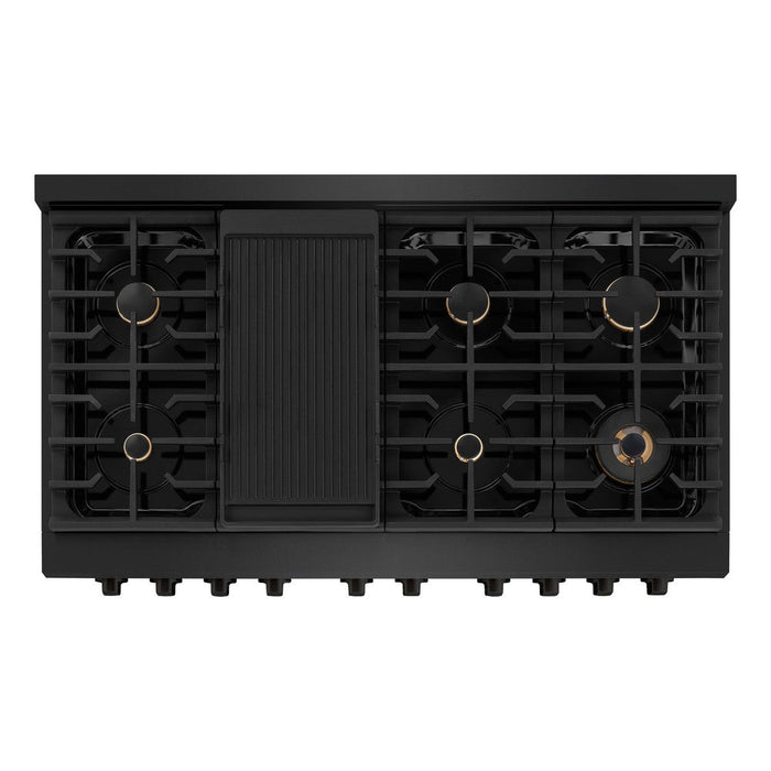 ZLINE 48 in. 6.7 cu. ft. Paramount Double Oven Dual Fuel Range in Black Stainless Steel with 8 Brass Burners (SDRB-BR-48)