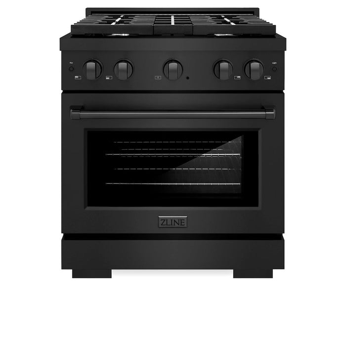 ZLINE 30 in. 4.2 cu. ft. Paramount Gas Range with 4 Burner Cooktop and Convection Gas Oven in Black Stainless Steel (SGRB-30)