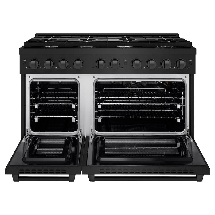 ZLINE 48 in. 6.7 cu. ft. Paramount Double Oven Gas Range with 8 Burner Cooktop in Black Stainless Steel (SGRB-48)