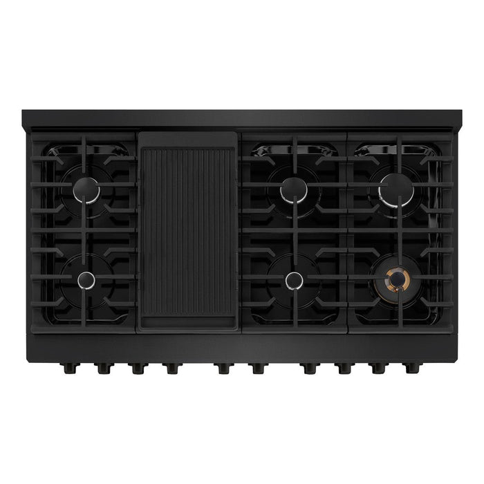 ZLINE 48 in. 6.7 cu. ft. Paramount Double Oven Dual Fuel Range with 8 Burner Gas Cooktop in Black Stainless Steel (SDRB-48)