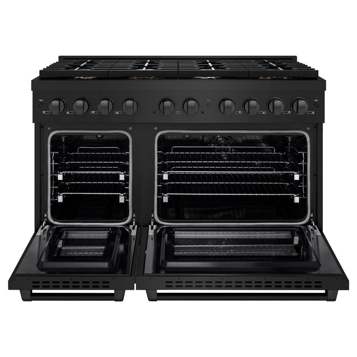 ZLINE 48 in. 6.7 cu. ft. Paramount Double Oven Dual Fuel Range in Black Stainless Steel with 8 Brass Burners (SDRB-BR-48)