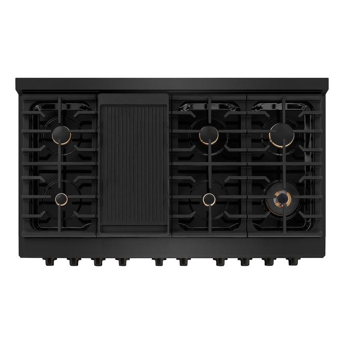 ZLINE 48 in. 6.7 cu. ft. Paramount Double Oven Gas Range in Black Stainless Steel with 8 Brass Burners (SGRB-BR-48)