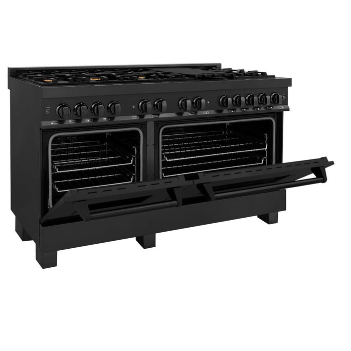 ZLINE 60 in. 7.4 cu. ft. Legacy Dual Fuel Range with 9 Burner Gas Cooktop and 2 Electric Convection Ovens in Black Stainless Steel (RAB-60)