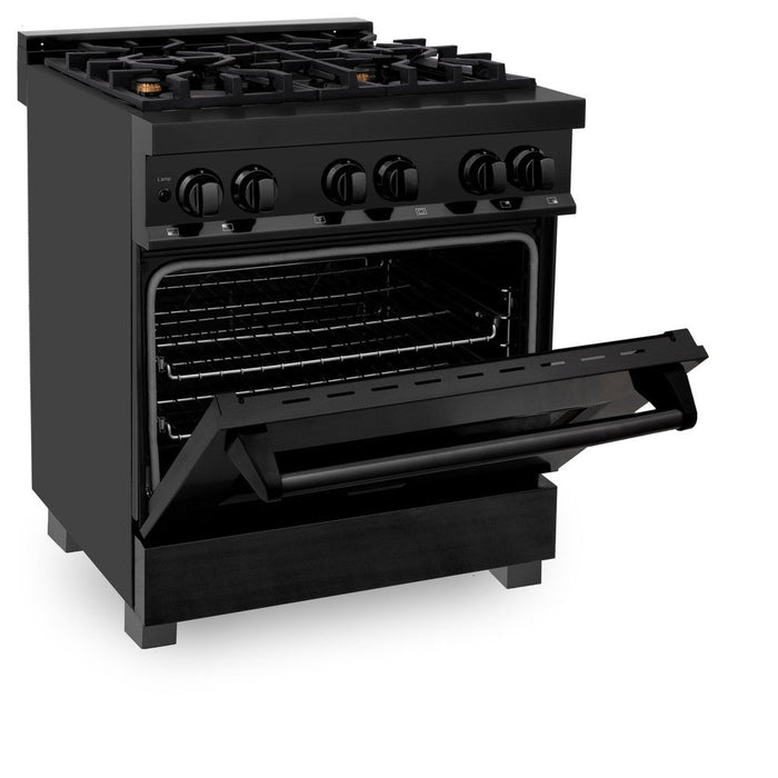 ZLINE 30 in. 4.0 cu. ft. Legacy Dual Fuel Range with Gas Cooktop and Electric Convection Oven in Black Stainless Steel with 4 Brass Burners (RAB-BR-30)