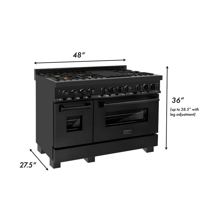 ZLINE 48 in. 6.0 cu. ft. Legacy Dual Fuel Range with Gas Cooktop and 2 Electric Ovens in Black Stainless Steel with Brass Burners (RAB-BR-48)