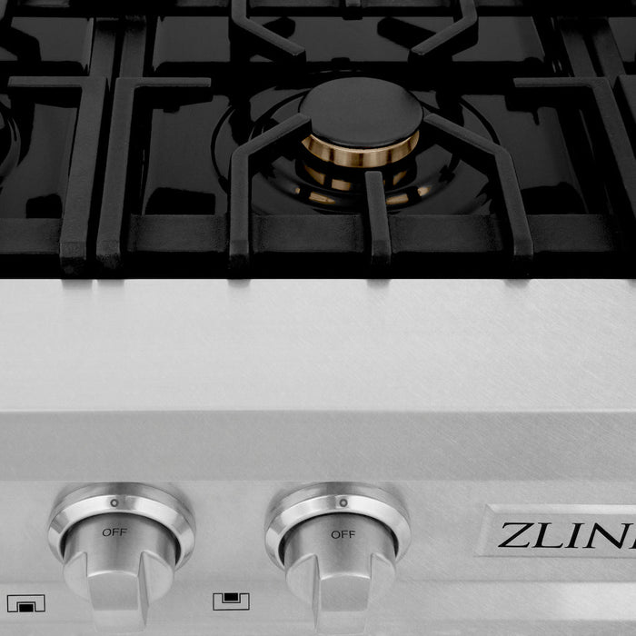 ZLINE 30 in. Porcelain Rangetop in DuraSnow® Stainless Steel with 4 Gas Brass Burners (RTS-BR-30)