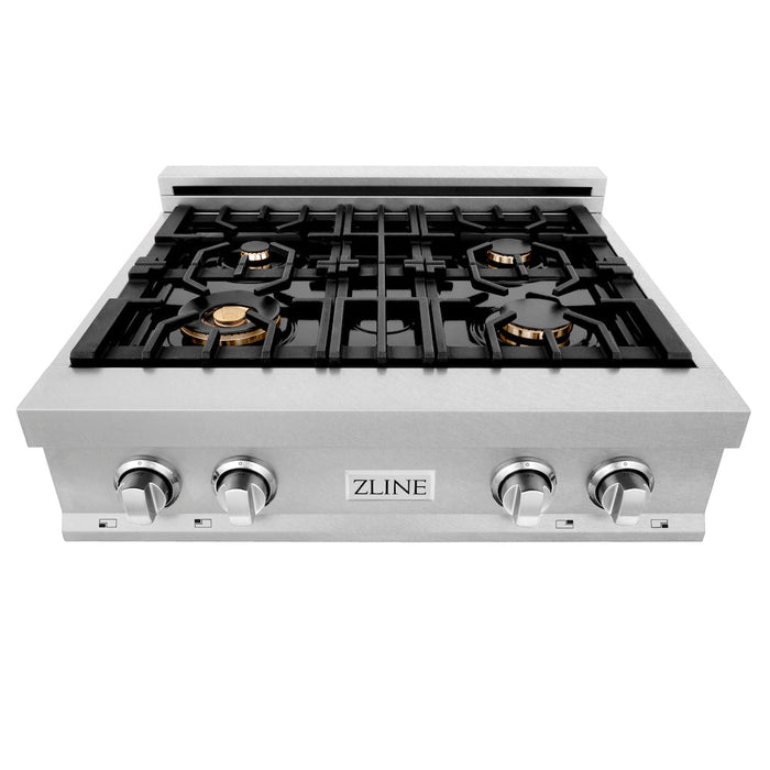 ZLINE 30 in. Porcelain Rangetop in DuraSnow® Stainless Steel with 4 Gas Brass Burners (RTS-BR-30)