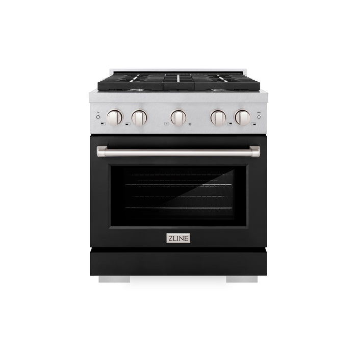 ZLINE 30 in. 4.2 cu. ft. Paramount Dual Fuel Range with 4 Burner Gas Cooktop and Electric Convection Oven in DuraSnow® Stainless Steel with Black Matte Door (SDRS-BLM-30)