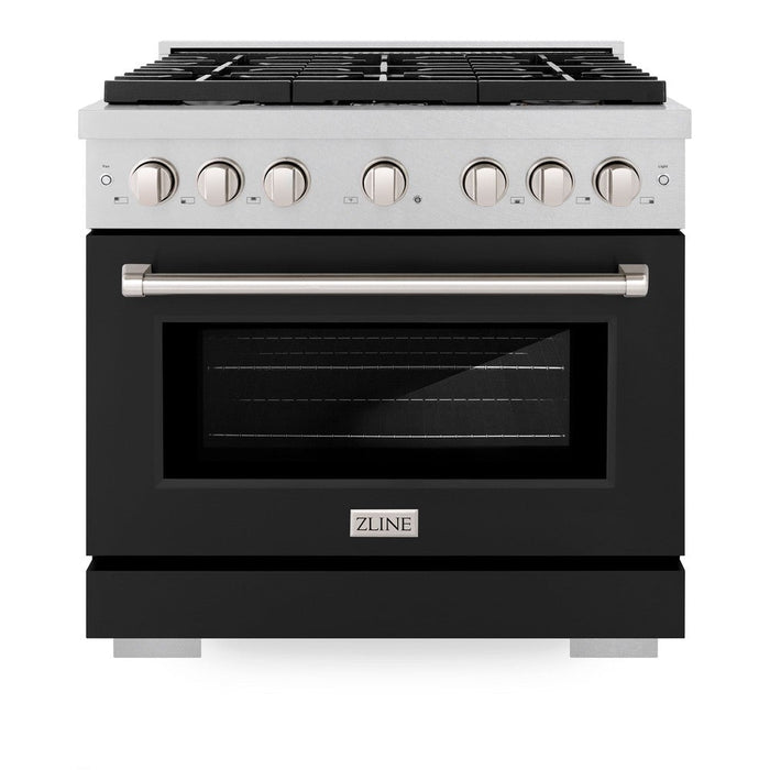 ZLINE 36 in. 5.2 cu. ft. Paramount Dual Fuel Range with 6 Burner Gas Cooktop and Electric Convection Oven in DuraSnow® Stainless Steel with Black Matte Door (SDRS-BLM-36)