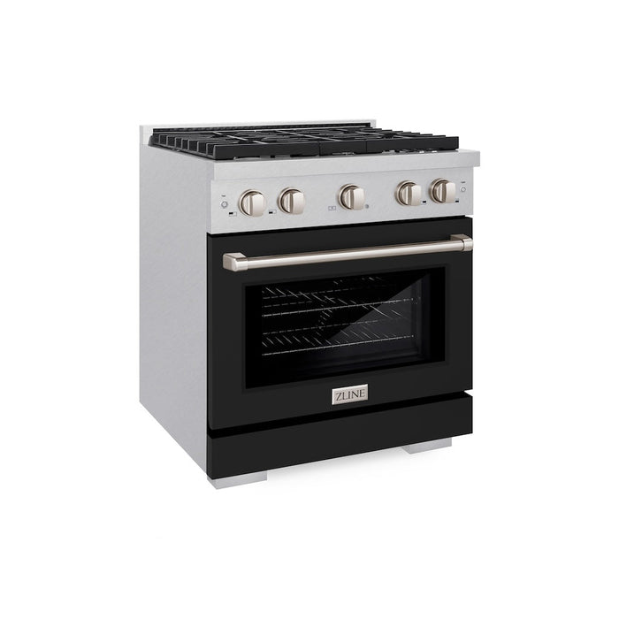 ZLINE 30 in. 4.2 cu. ft. Paramount Gas Range with 4 Burner Cooktop and Convection Gas Oven in DuraSnow® Stainless Steel with Black Matte Door (SGRS-BLM-30)