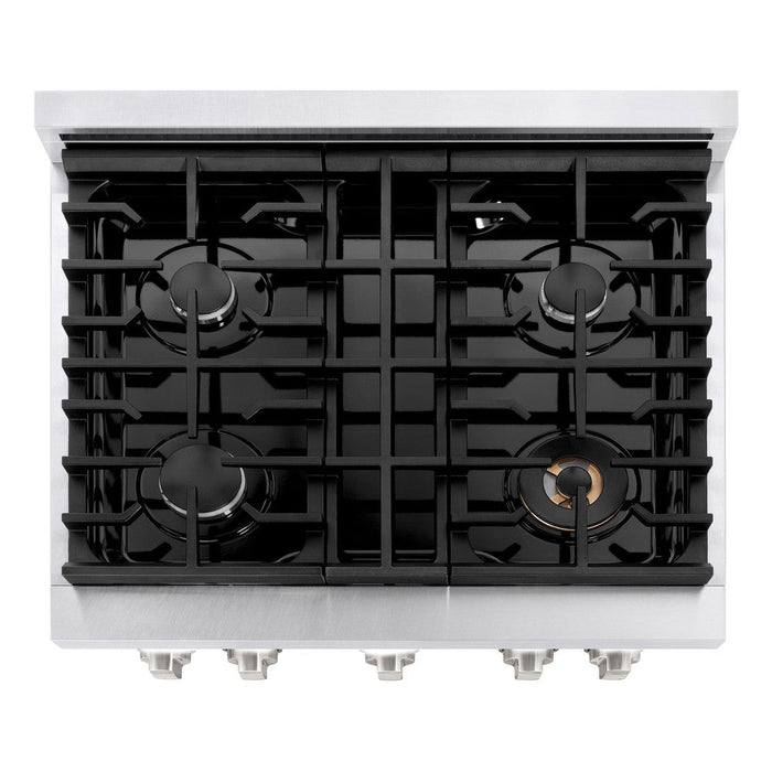 ZLINE Autograph Edition 30 in. 4.2 cu. ft. Paramount Gas Range with 4 Burner Cooktop and Convection Gas Oven in DuraSnow® Stainless Steel with White Matte Door and Matte Black Accents (SGRSZ-WM-30-MB)