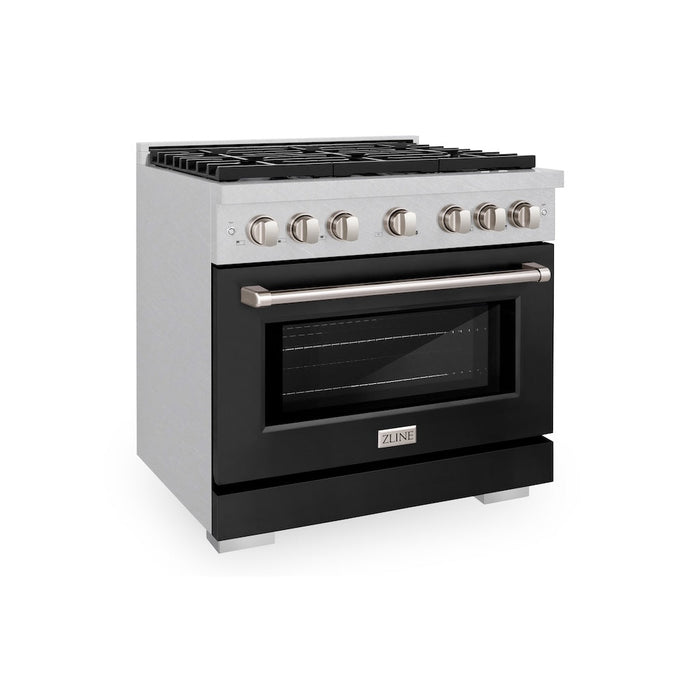 ZLINE 36 in. 5.2 cu. ft. Paramount Gas Range with 6 Burner Cooktop and Convection Gas Oven in DuraSnow® Stainless Steel with Black Matte Door (SGRS-BLM-36)