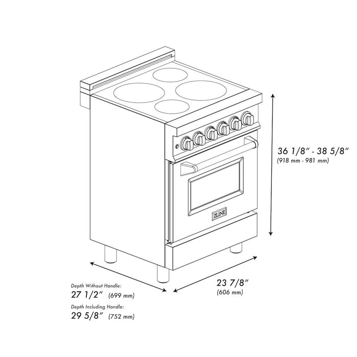 ZLINE 24 in. 2.8 cu. ft. Legacy Induction Range with 4 Element Cooktop and Electric Oven in DuraSnow® Stainless Steel and Black Matte Door (RAINDS-BLM-24)