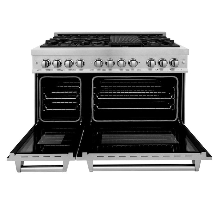 ZLINE 48 in. 6.0 cu. ft. Legacy Dual Fuel Range with 7 Burner Gas Cooktop and 2 Electric Ovens in DuraSnow® Stainless Steel (RAS-SN-48)