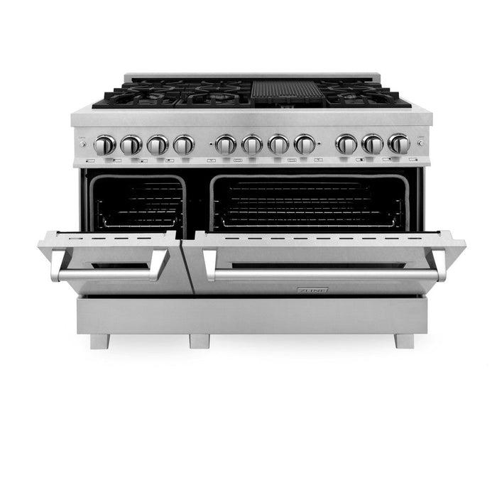 ZLINE 48 in. 6.0 cu. ft. Legacy Dual Fuel Range with 7 Burner Gas Cooktop and 2 Electric Ovens in DuraSnow® Stainless Steel (RAS-SN-48)